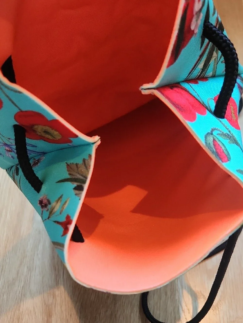 Aqua Blue Floral Drawstring Backpack